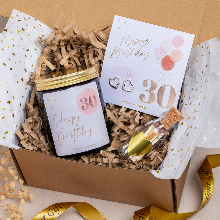 30th Birthday Gift Box with Earrings & Candle