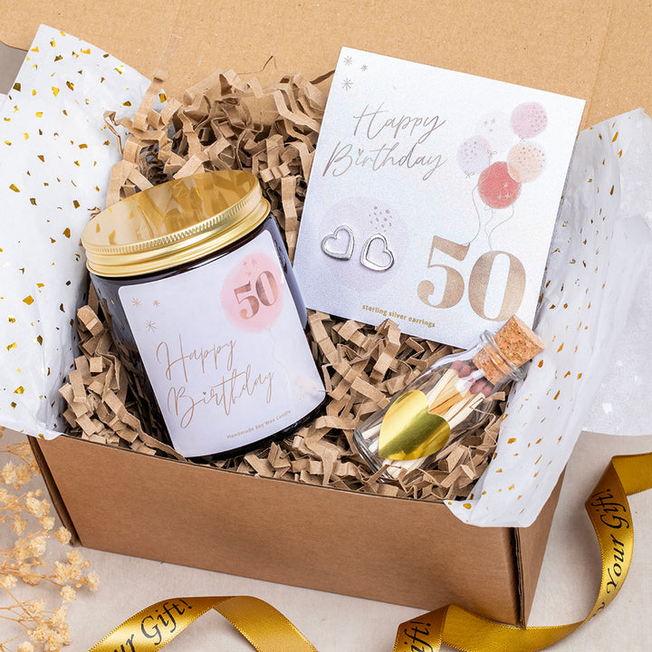 50th Birthday Gift Box with Earrings & Candle