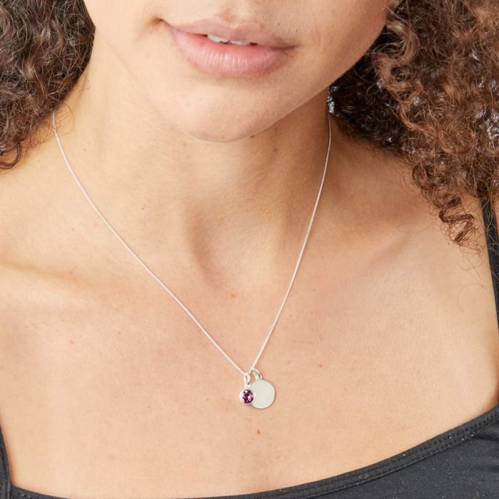 Custom FEBRUARY Amethyst Necklace - Engraved Birth Flower