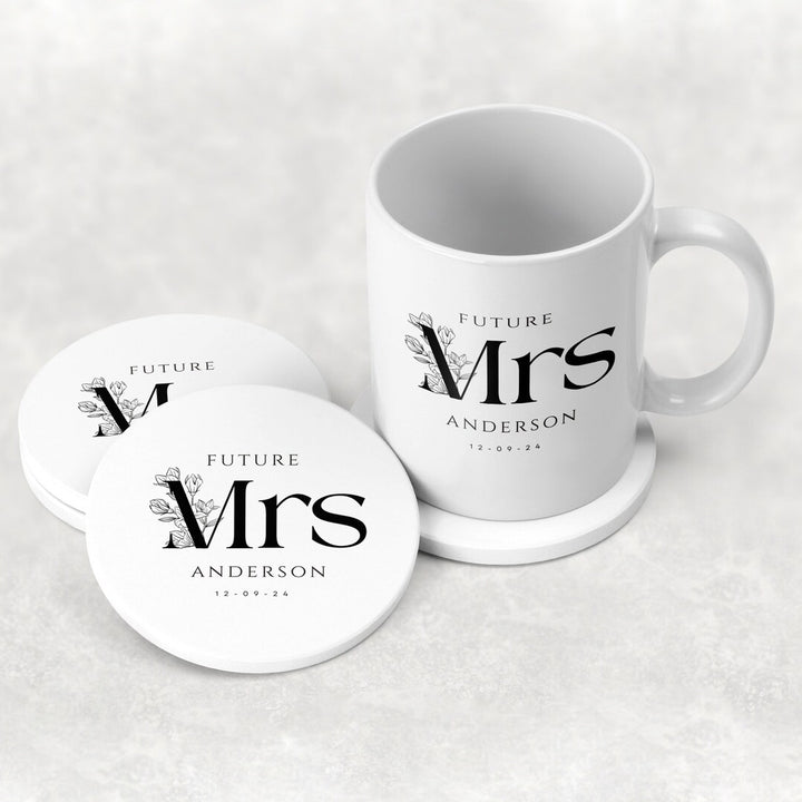 Bride to Be Gift Personalised Future Mrs Mug and Coaster Set