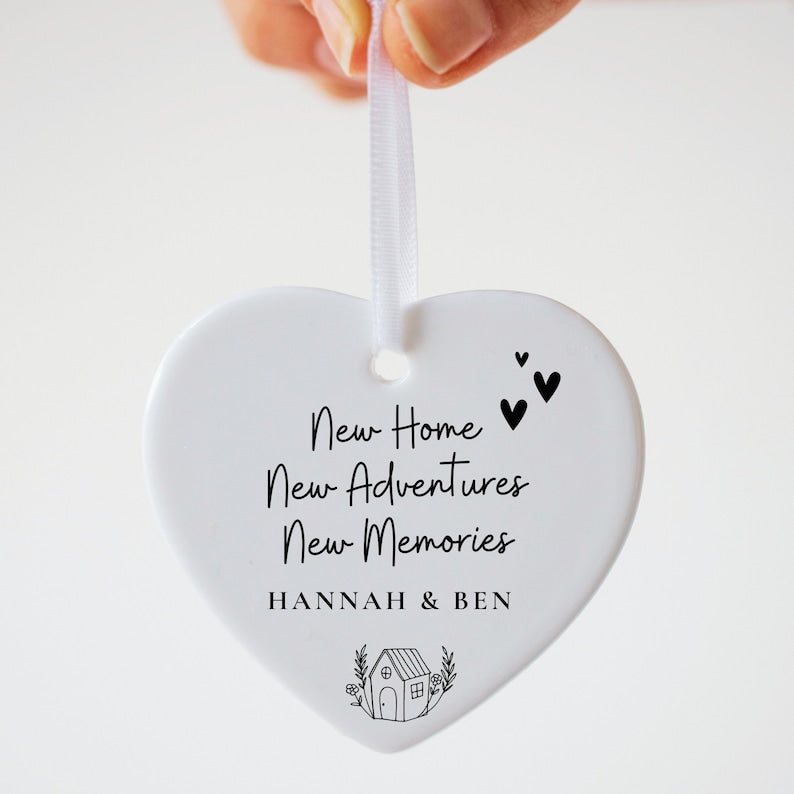 Personalised New Home Ornament - New Home Gift for Couples - Ceramic Heart Hanging Ornament