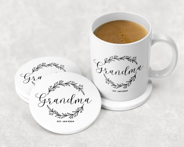 Grandma Mug and Coaster Gift Set for Pregnancy Announcement