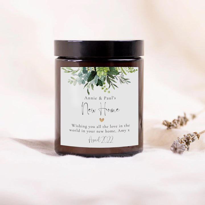 Housewarming Gift - Personalised New Home Candle Botanical Style