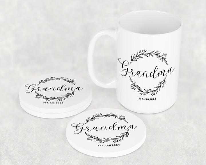 Grandma Mug and Coaster Gift Set for Pregnancy Announcement