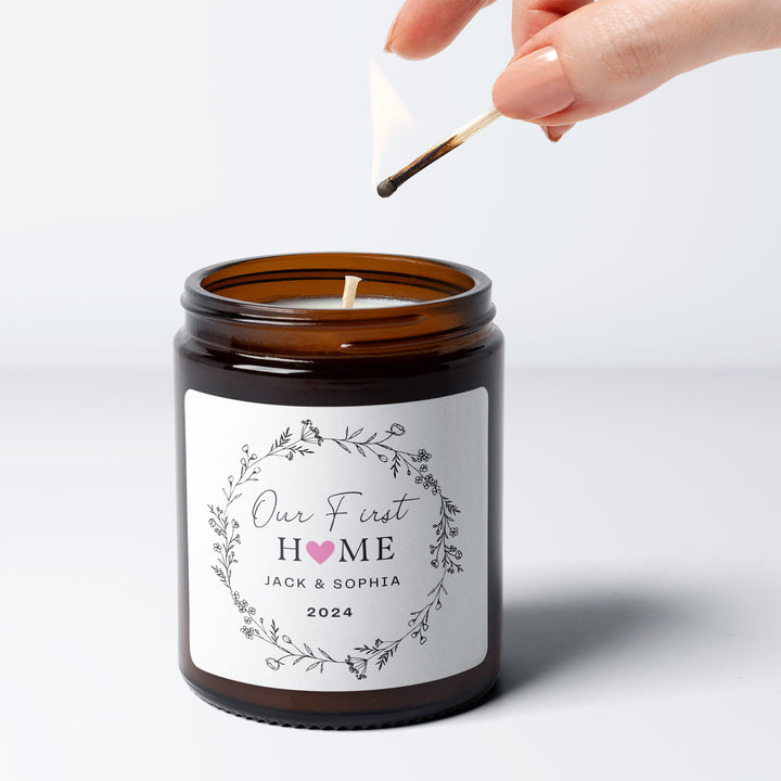 New Home Candle Personalised with Couple's Names and Date