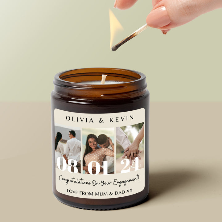 Personalised Engagement Photo Candle for Couples with Names and Date