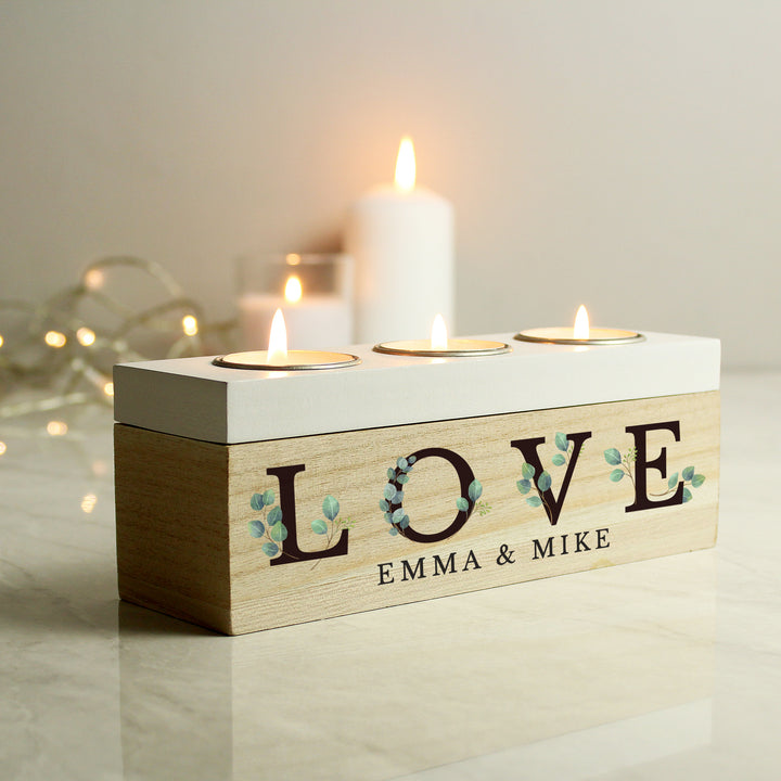 Personalised Botanical LOVE Triple Tea Light Box