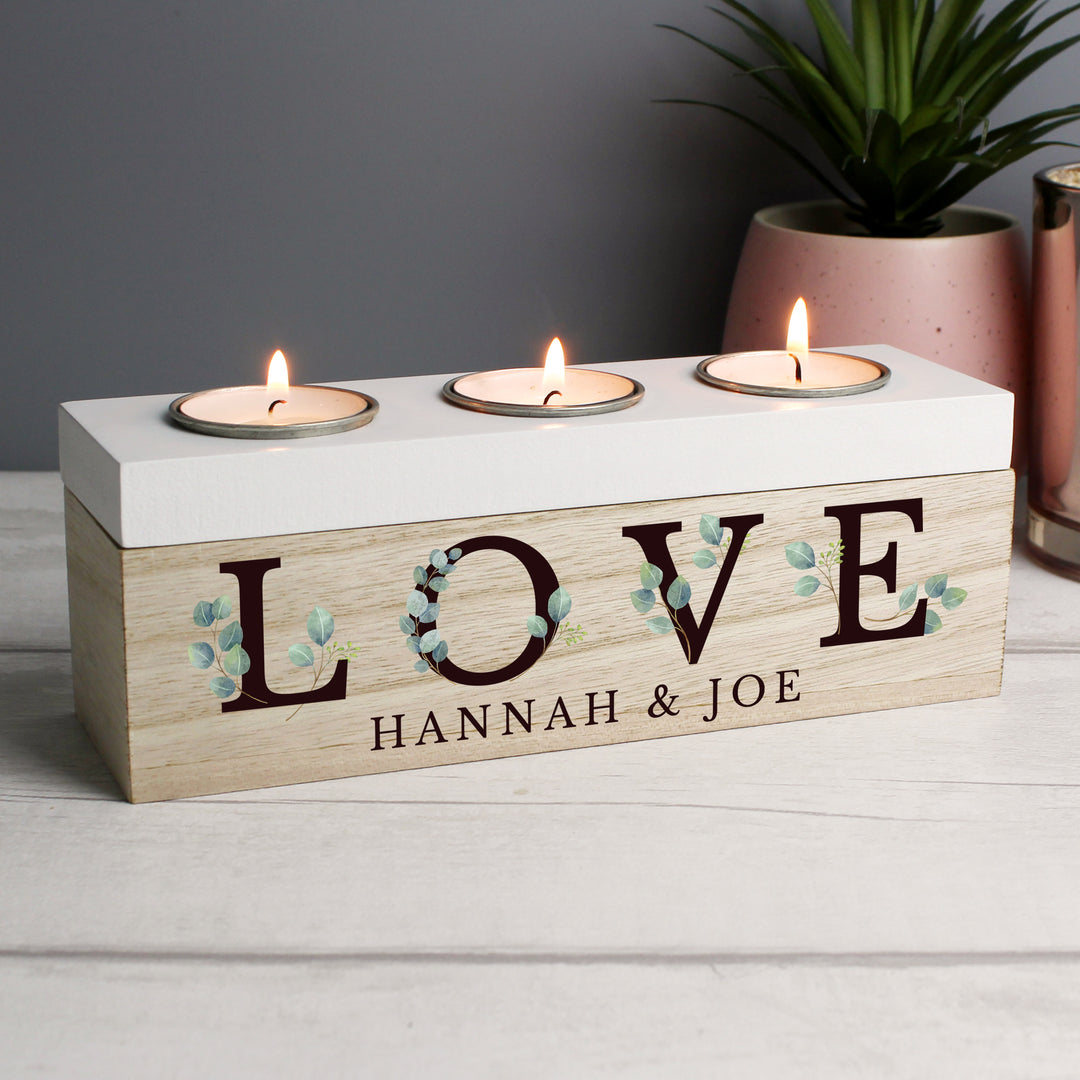 Personalised Botanical LOVE Triple Tea Light Box