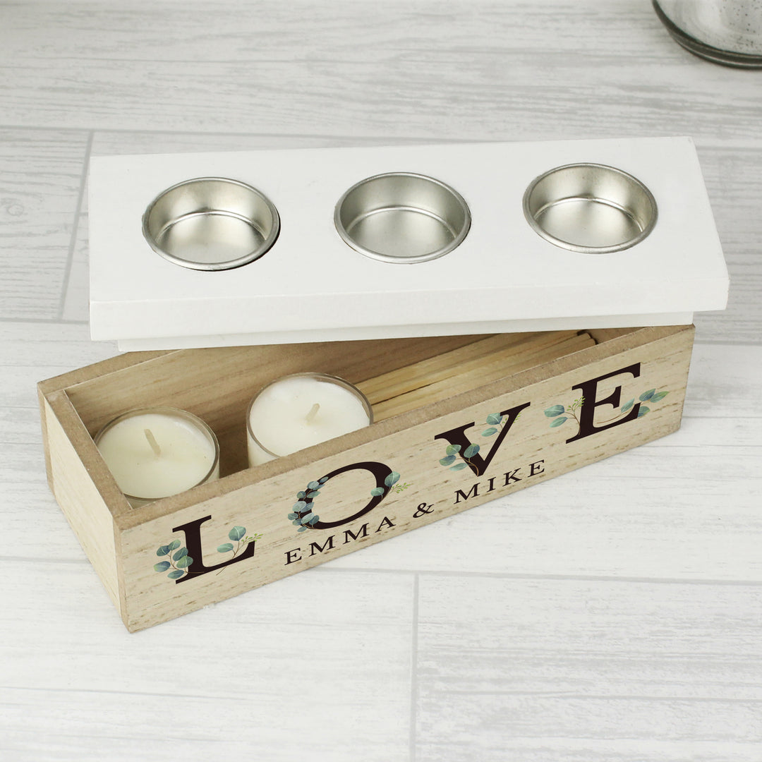 Personalised Botanical LOVE Triple Tea Light Box