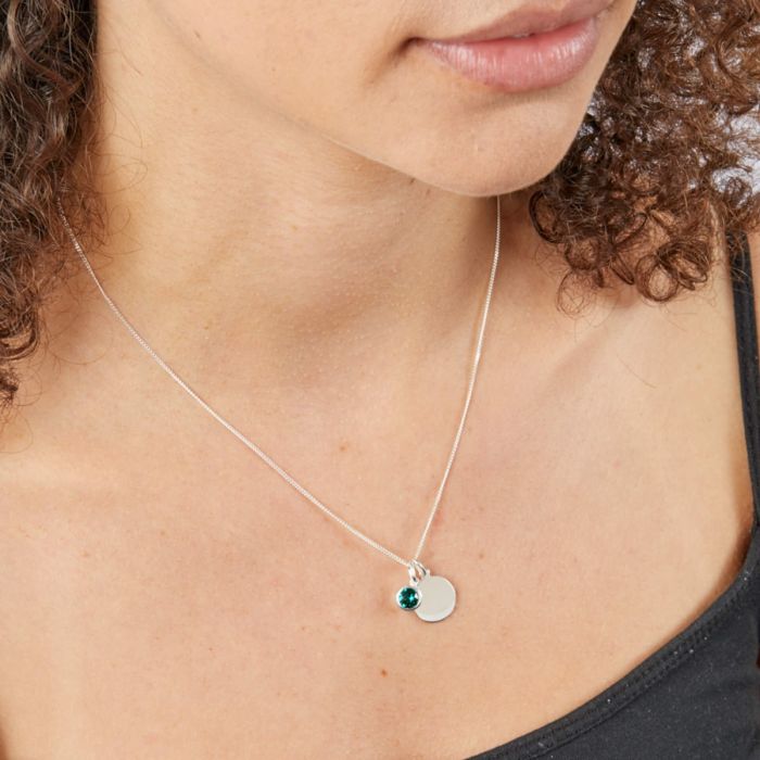 Custom MAY Emerald Birthstone Necklace - Engraved Birth Flower