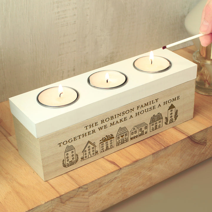 Personalised HOME Triple Tea Light Box