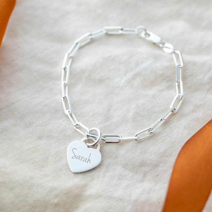 Paperclip Bracelet with Personalised Heart Pendant