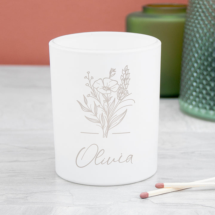 Personalised Name White Floral Candle Holder