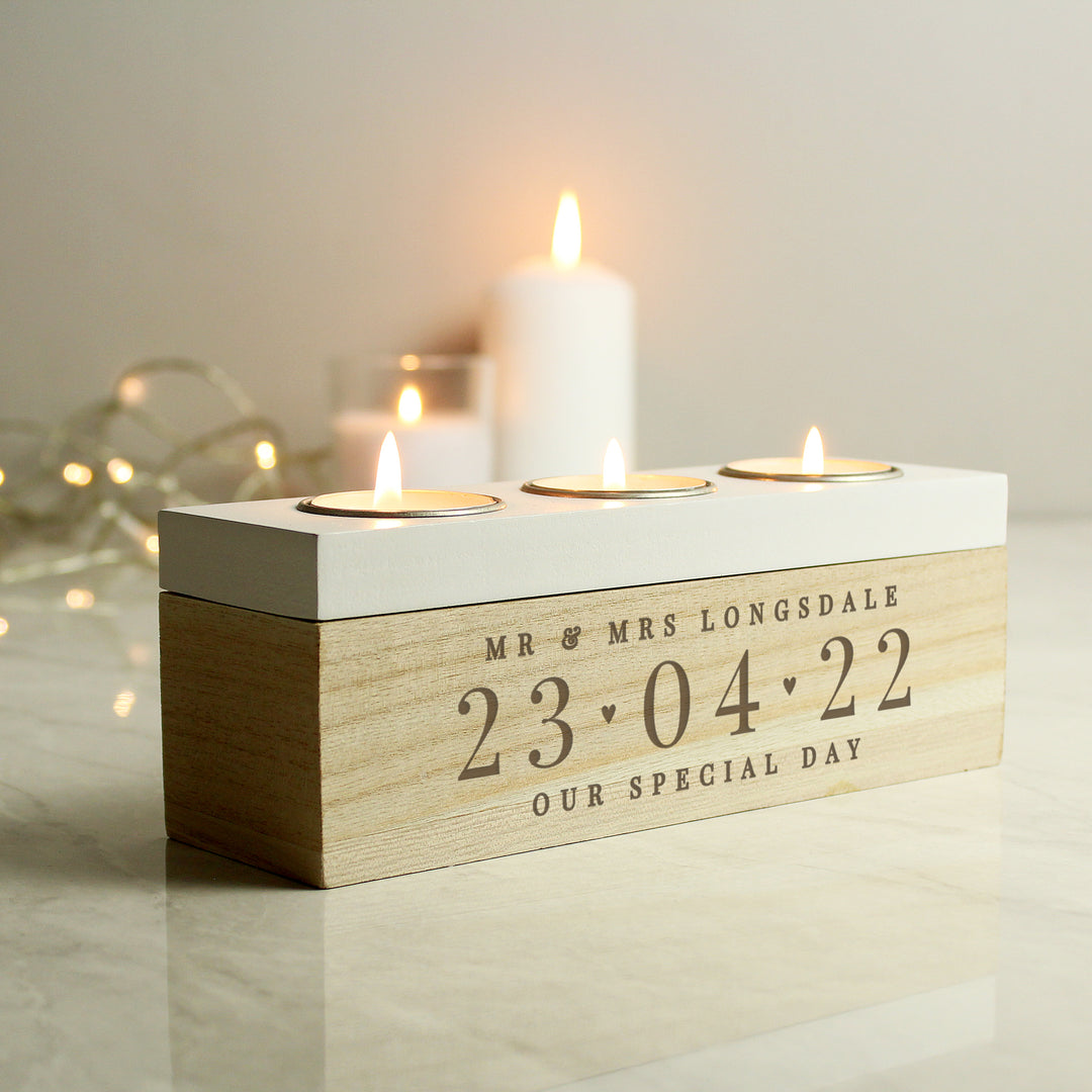 Personalised Significant Date Triple Tea Light Box