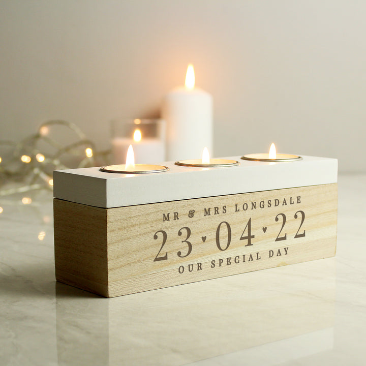 Personalised Significant Date Triple Tea Light Box