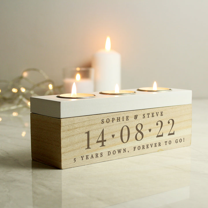 Personalised Significant Date Triple Tea Light Box