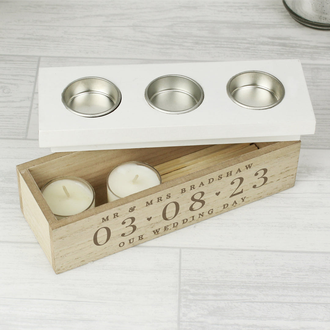 Personalised Significant Date Triple Tea Light Box