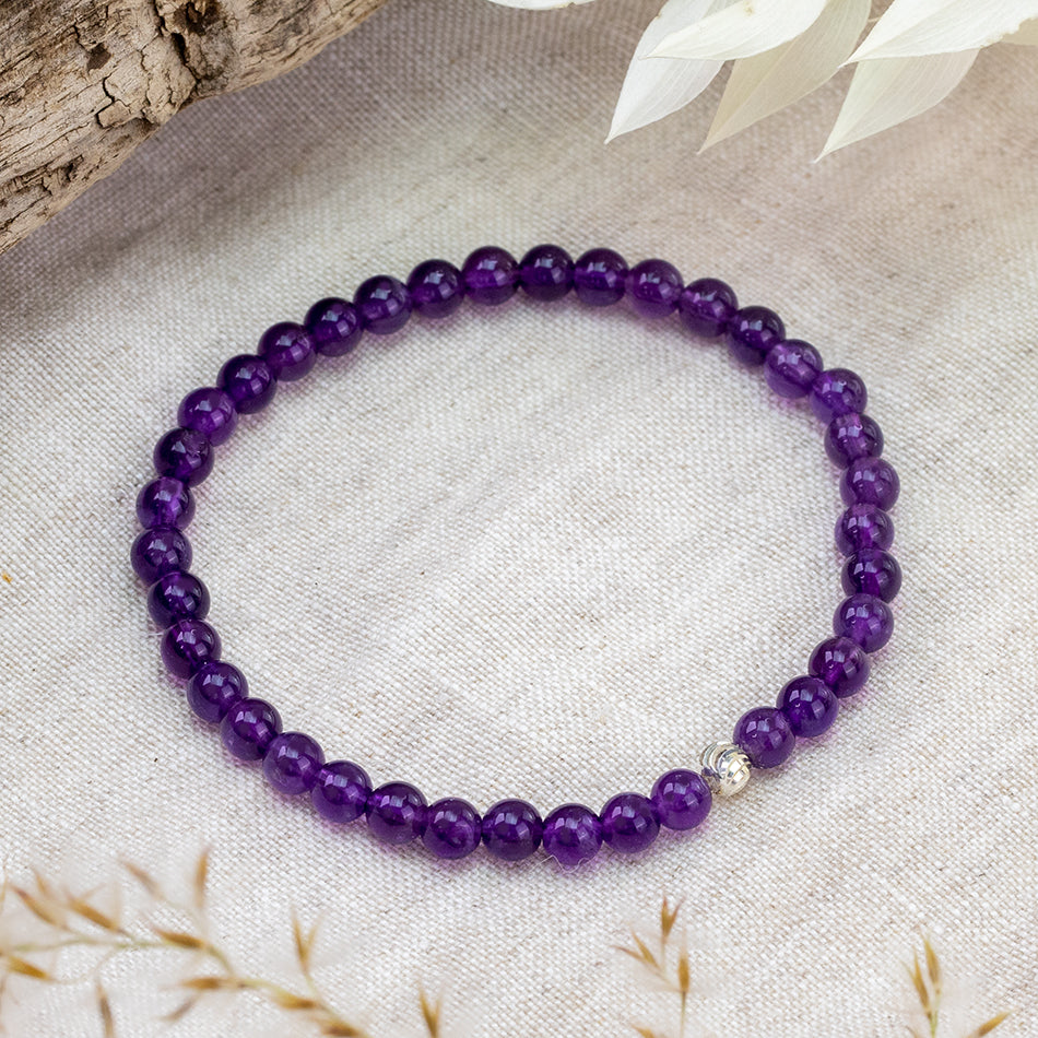 Amethyst Crystal Healing Beaded Bracelet - use to stack bracelets