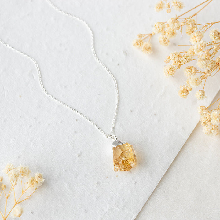 Raw Citrine Necklace Dipped in Silver