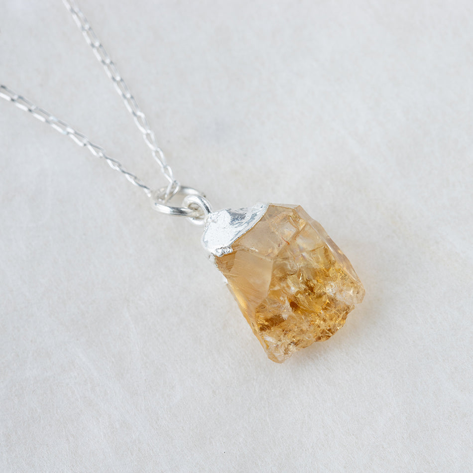 Raw Citrine Necklace Dipped in Silver