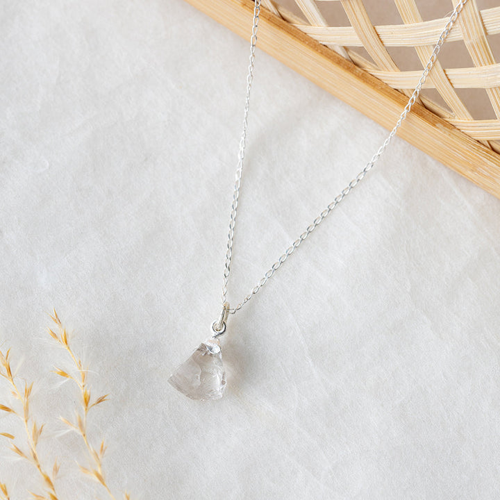 Raw Quartz Necklace Silver Dipped