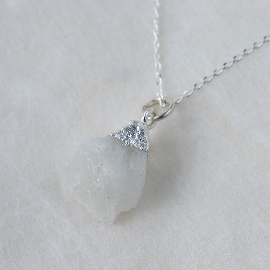 Raw Moonstone Necklace with Silver Dipped Pendant