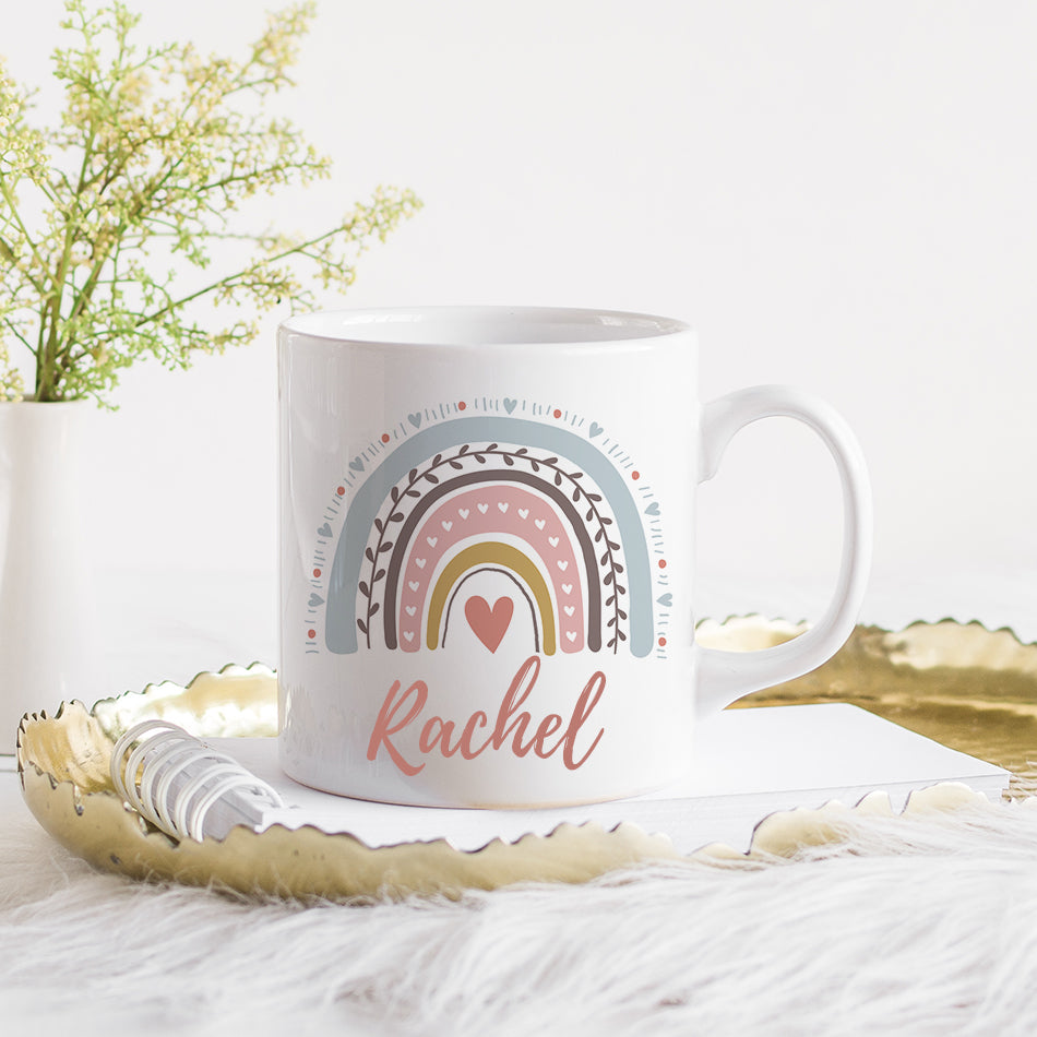 Personalised Mugs - customise with any name this rainbow design china mug